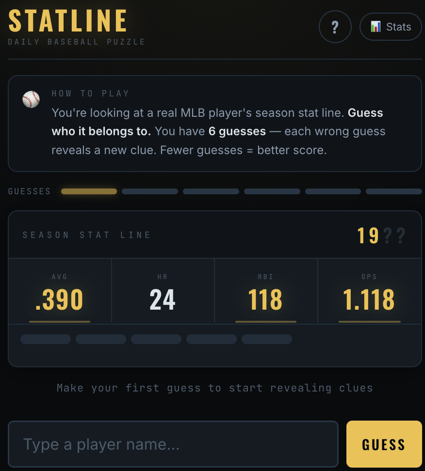 StatLine — Daily Baseball Puzzle